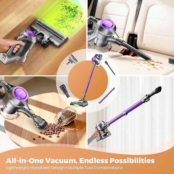 Cordless Vacuum Cleaner, 40Kpa Powerful Suction Stick Vacuum Cleaners for Home, 45 Mins Runtime, 1.6L Dust Box, Anti-Tangle