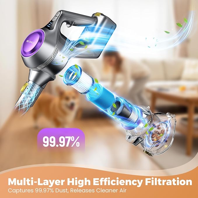 Cordless Vacuum Cleaner, 40Kpa Powerful Suction Stick Vacuum Cleaners for Home, 45 Mins Runtime, 1.6L Dust Box, Anti-Tangle