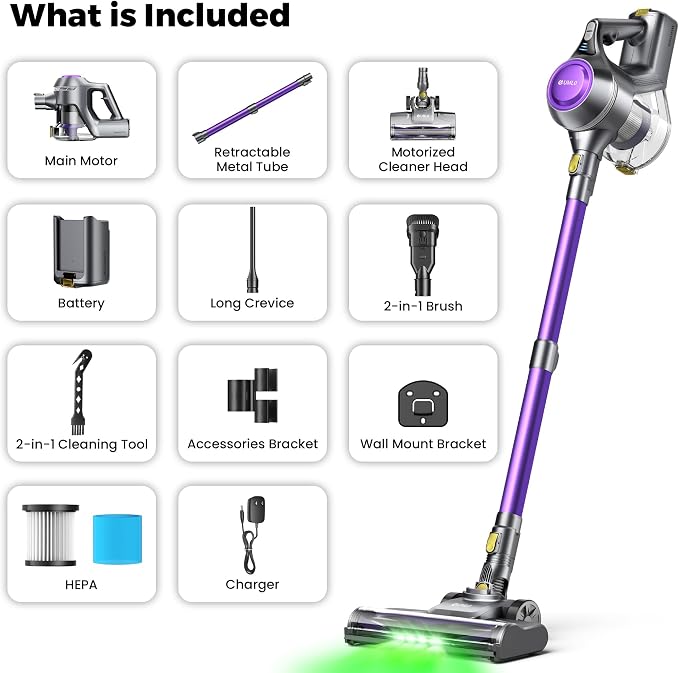 Cordless Vacuum Cleaner, 40Kpa Powerful Suction Stick Vacuum Cleaners for Home, 45 Mins Runtime, 1.6L Dust Box, Anti-Tangle