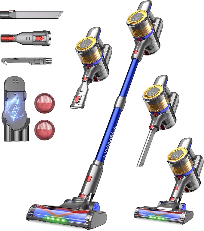 Cordless Vacuum Cleaner, 45,000Pa/450W Stick Vacuum Cleaners for Home, 60 Mins Runtime, Self-Standing, Detachable Battery