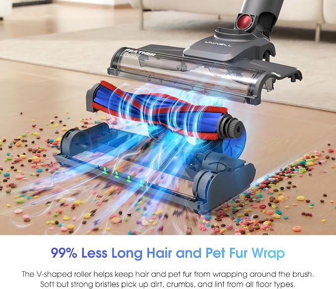 Cordless Vacuum Cleaner, 45,000Pa/450W Stick Vacuum Cleaners for Home, 60 Mins Runtime, Self-Standing, Detachable Battery