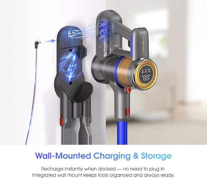 Cordless Vacuum Cleaner, 45,000Pa/450W Stick Vacuum Cleaners for Home, 60 Mins Runtime, Self-Standing, Detachable Battery