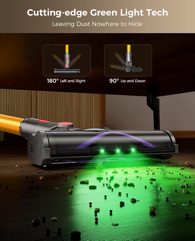 Cordless Vacuum Cleaner, 450W 40KPA Vacuum Cleaners for Home, 45Mins Lightweight Stick Vacuum with Advanced Green Light Tech