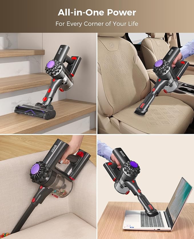Cordless Vacuum Cleaner, 450W 40KPA Vacuum Cleaners for Home, 45Mins Lightweight Stick Vacuum with Advanced Green Light Tech