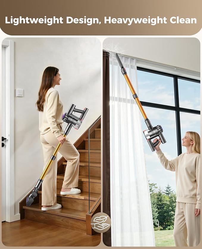 Cordless Vacuum Cleaner, 450W 40KPA Vacuum Cleaners for Home, 45Mins Lightweight Stick Vacuum with Advanced Green Light Tech