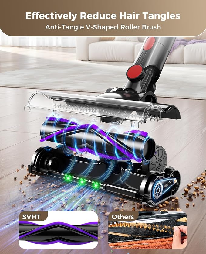 Cordless Vacuum Cleaner, 450W 40KPA Vacuum Cleaners for Home, 45Mins Lightweight Stick Vacuum with Advanced Green Light Tech