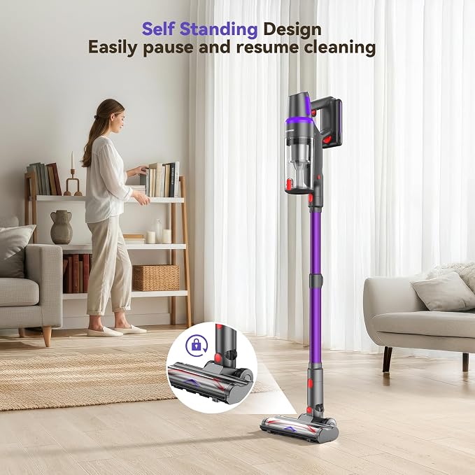 Cordless Vacuum Cleaner,450W 40Kpa Vacuum Cleaners for Home,Up to 60 Min Runtime,Tangle-Free Brush,8-in-1 Versatile &