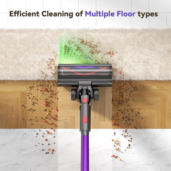 Cordless Vacuum Cleaner,450W 40Kpa Vacuum Cleaners for Home,Up to 60 Min Runtime,Tangle-Free Brush,8-in-1 Versatile &