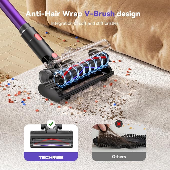 Cordless Vacuum Cleaner,450W 40Kpa Vacuum Cleaners for Home,Up to 60 Min Runtime,Tangle-Free Brush,8-in-1 Versatile &