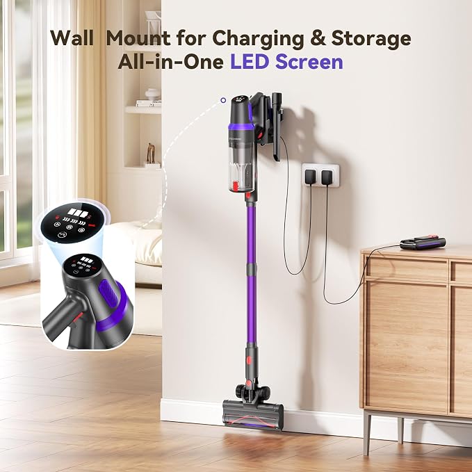Cordless Vacuum Cleaner,450W 40Kpa Vacuum Cleaners for Home,Up to 60 Min Runtime,Tangle-Free Brush,8-in-1 Versatile &
