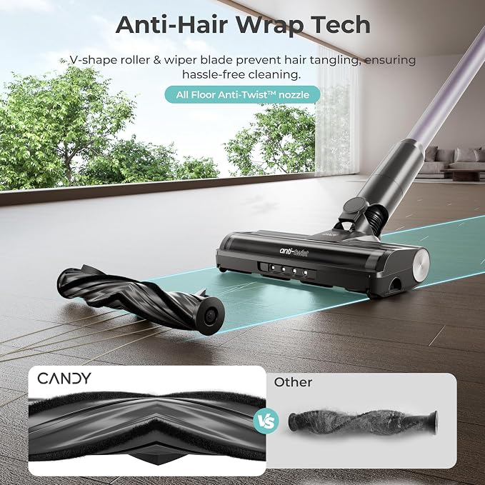 Cordless Vacuum Cleaner,45Mins Vacuum Cleaners for Home,Stick Vacuum,Strong Suction,Removeable Battery,Anti-Tangle,One Click