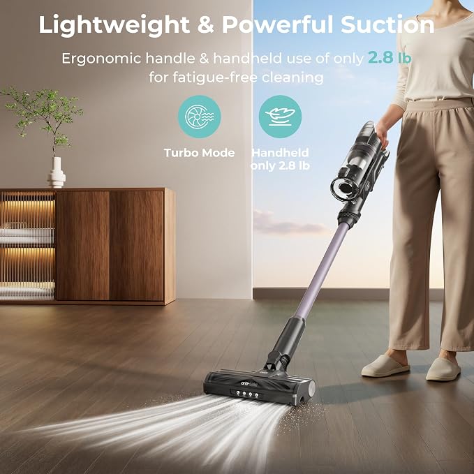 Cordless Vacuum Cleaner,45Mins Vacuum Cleaners for Home,Stick Vacuum,Strong Suction,Removeable Battery,Anti-Tangle,One Click