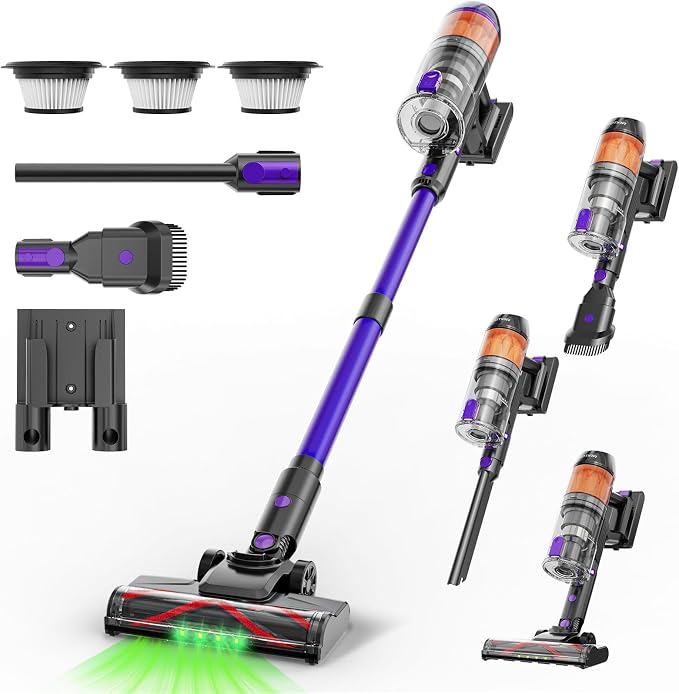 Cordless Vacuum Cleaner,500W 40KPa 60Mins Vacuum Cleaners for Home,Powerful Stick Vacuum With Green Light,Anti-tangle