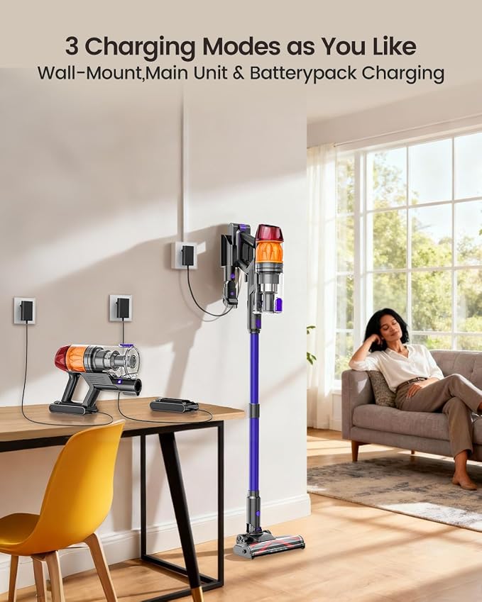Cordless Vacuum Cleaner,500W 40KPa 60Mins Vacuum Cleaners for Home,Powerful Stick Vacuum With Green Light,Anti-tangle