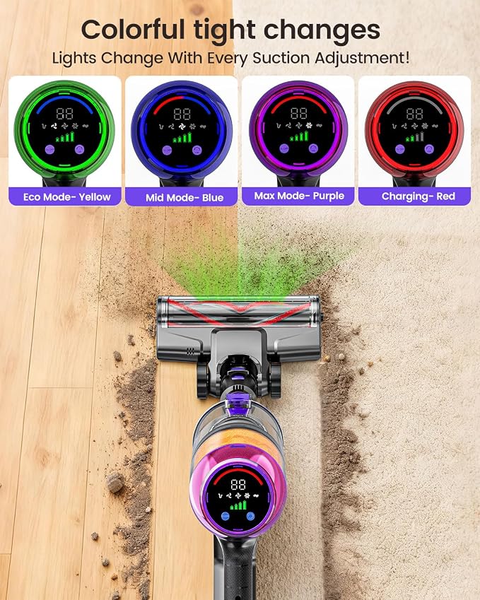 Cordless Vacuum Cleaner,500W 40KPa 60Mins Vacuum Cleaners for Home,Powerful Stick Vacuum With Green Light,Anti-tangle