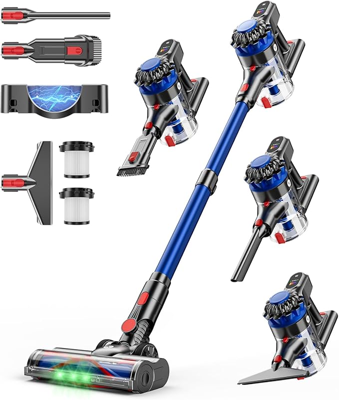 Cordless Vacuum Cleaner, 500W/40Kpa Vacuum Cleaners for Home, 60Mins Stick Vacuum with LED Display, Anti-Tangle & Wall Mount