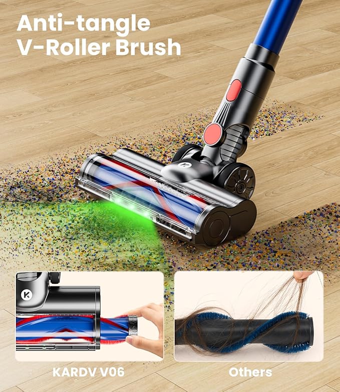 Cordless Vacuum Cleaner, 500W/40Kpa Vacuum Cleaners for Home, 60Mins Stick Vacuum with LED Display, Anti-Tangle & Wall Mount