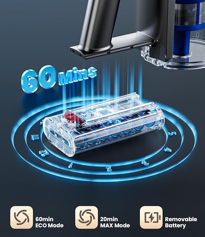 Cordless Vacuum Cleaner, 500W/40Kpa Vacuum Cleaners for Home, 60Mins Stick Vacuum with LED Display, Anti-Tangle & Wall Mount
