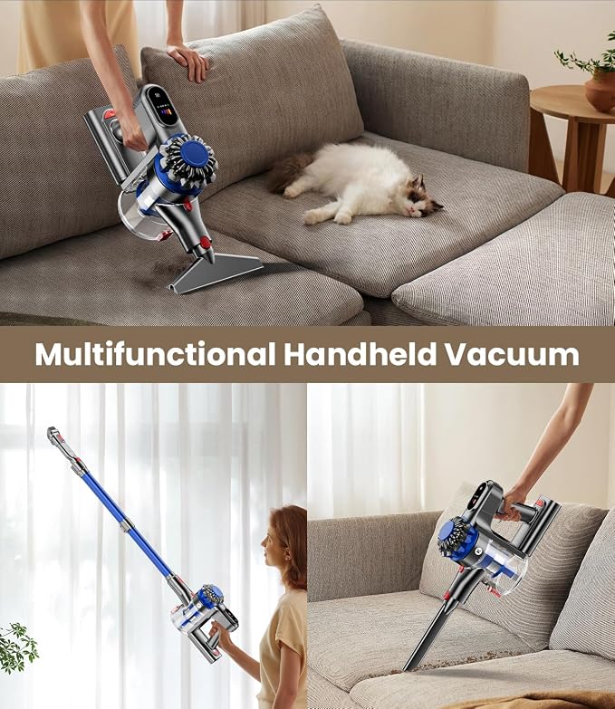 Cordless Vacuum Cleaner, 500W/40Kpa Vacuum Cleaners for Home, 60Mins Stick Vacuum with LED Display, Anti-Tangle & Wall Mount