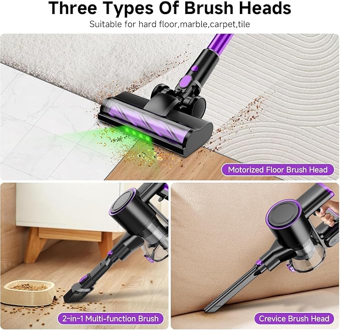 Cordless Vacuum Cleaner, 500W/40Kpa Vacuum Cleaners for Home, Stick Vacuum Cordless with LED Display, Anti-Tangle & Wall