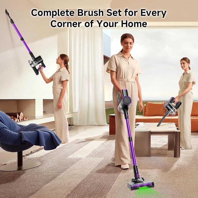 Cordless Vacuum Cleaner, 500W/40Kpa Vacuum Cleaners for Home, Stick Vacuum Cordless with LED Display, Anti-Tangle & Wall