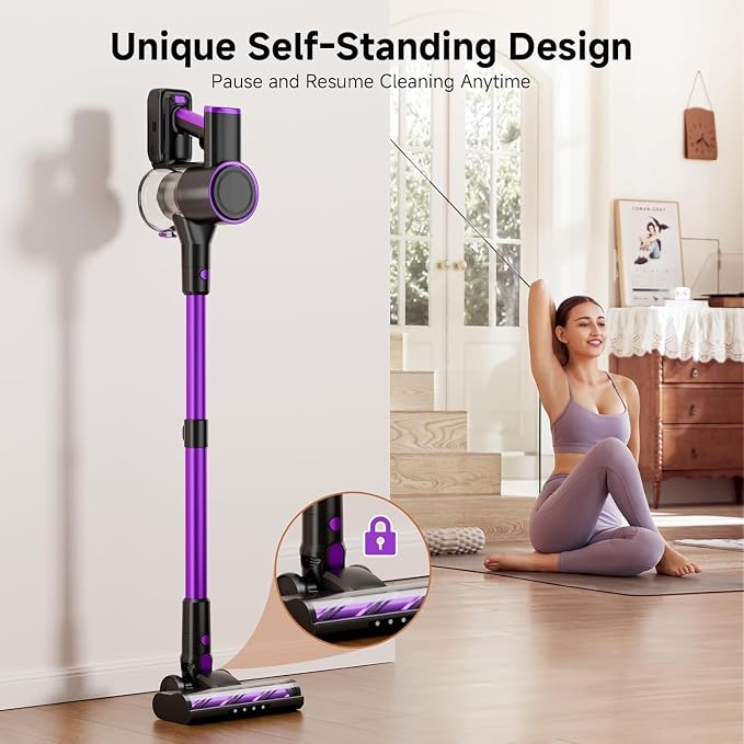Cordless Vacuum Cleaner, 500W/40Kpa Vacuum Cleaners for Home, Stick Vacuum Cordless with LED Display, Anti-Tangle & Wall