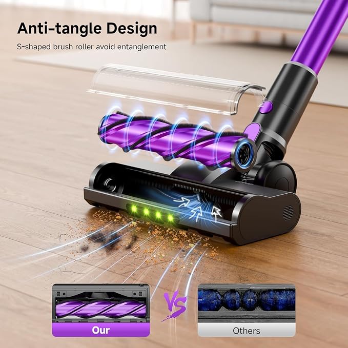 Cordless Vacuum Cleaner, 500W/40Kpa Vacuum Cleaners for Home, Stick Vacuum Cordless with LED Display, Anti-Tangle & Wall