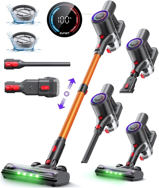 Cordless Vacuum Cleaner, 500W/45KPA/40Mins Lightweight Stick Vacuum for Home, LED Display and Green Headlights, 6-Stages