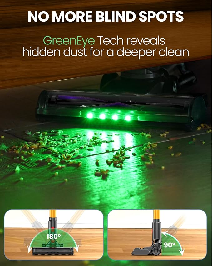 Cordless Vacuum Cleaner, 500W/45KPA/40Mins Lightweight Stick Vacuum for Home, LED Display and Green Headlights, 6-Stages