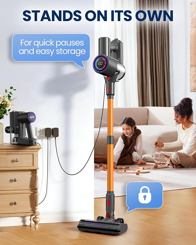 Cordless Vacuum Cleaner, 500W/45KPA/40Mins Lightweight Stick Vacuum for Home, LED Display and Green Headlights, 6-Stages