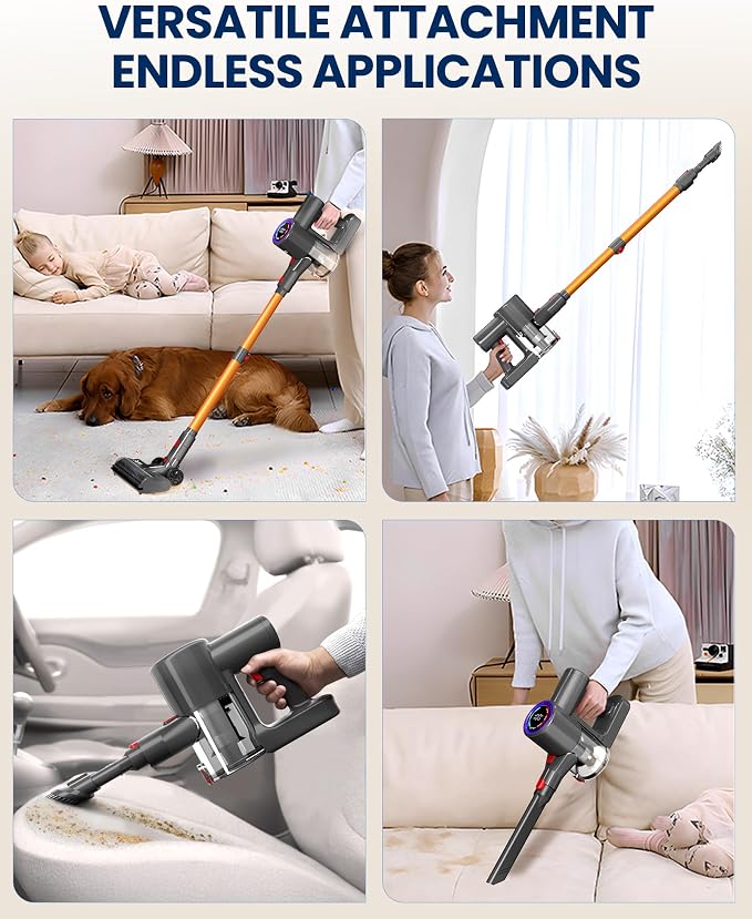 Cordless Vacuum Cleaner, 500W/45KPA/40Mins Lightweight Stick Vacuum for Home, LED Display and Green Headlights, 6-Stages