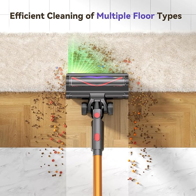Cordless Vacuum Cleaner, 500W/45Kpa Stick Vacuum for Home, Anti-Tangle Brush & 8-in-1 Self-Standing, Up to 60Mins Runtime