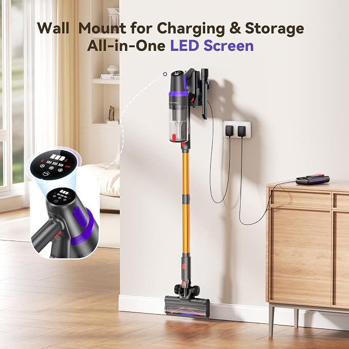 Cordless Vacuum Cleaner, 500W/45Kpa Stick Vacuum for Home, Anti-Tangle Brush & 8-in-1 Self-Standing, Up to 60Mins Runtime