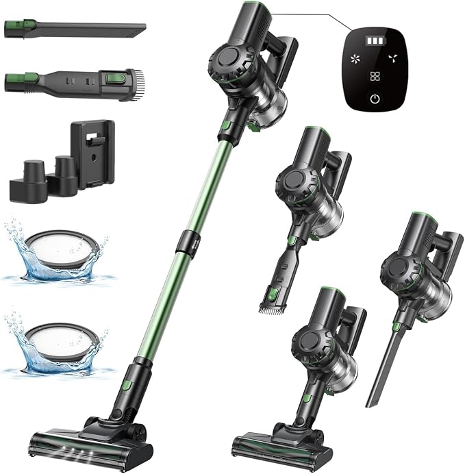 Cordless Vacuum Cleaner, 550W/45Kpa/60Mins, Cordless Stick Vacuum Cleaner with Self-Standing and Touch Screen, 6-in-1