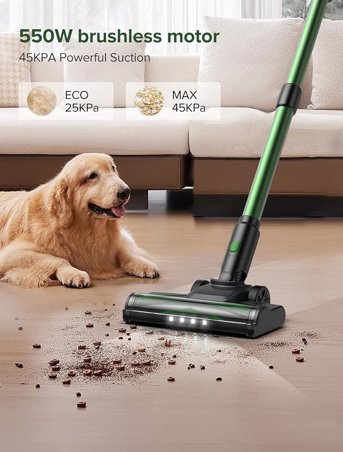 Cordless Vacuum Cleaner, 550W/45Kpa/60Mins, Cordless Stick Vacuum Cleaner with Self-Standing and Touch Screen, 6-in-1