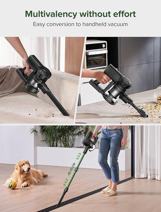 Cordless Vacuum Cleaner, 550W/45Kpa/60Mins, Cordless Stick Vacuum Cleaner with Self-Standing and Touch Screen, 6-in-1
