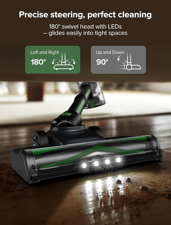 Cordless Vacuum Cleaner, 550W/45Kpa/60Mins, Cordless Stick Vacuum Cleaner with Self-Standing and Touch Screen, 6-in-1