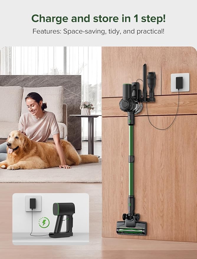 Cordless Vacuum Cleaner, 550W/45Kpa/60Mins, Cordless Stick Vacuum Cleaner with Self-Standing and Touch Screen, 6-in-1