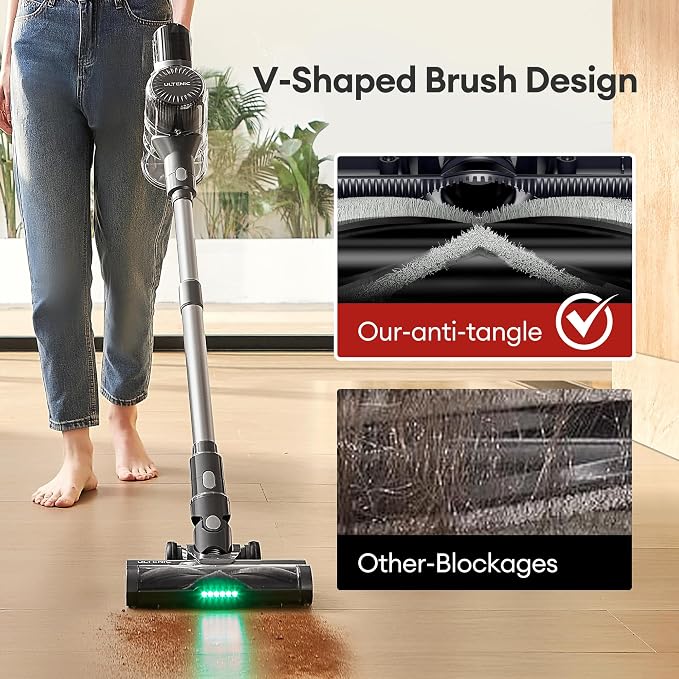 Cordless Vacuum Cleaner, 550W 50Kpa Stick Vacuum with Car Dashboard Screen, Tangle-Free Brush for Pet Hair, Max 45mins