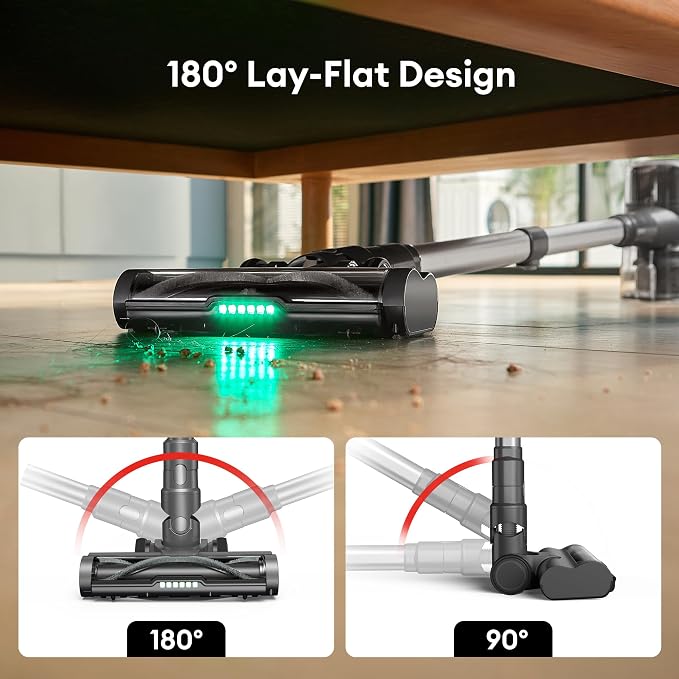 Cordless Vacuum Cleaner, 550W 50Kpa Stick Vacuum with Car Dashboard Screen, Tangle-Free Brush for Pet Hair, Max 45mins