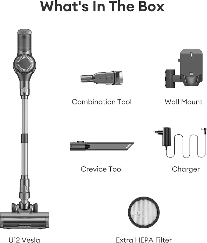 Cordless Vacuum Cleaner, 550W 50Kpa Stick Vacuum with Car Dashboard Screen, Tangle-Free Brush for Pet Hair, Max 45mins