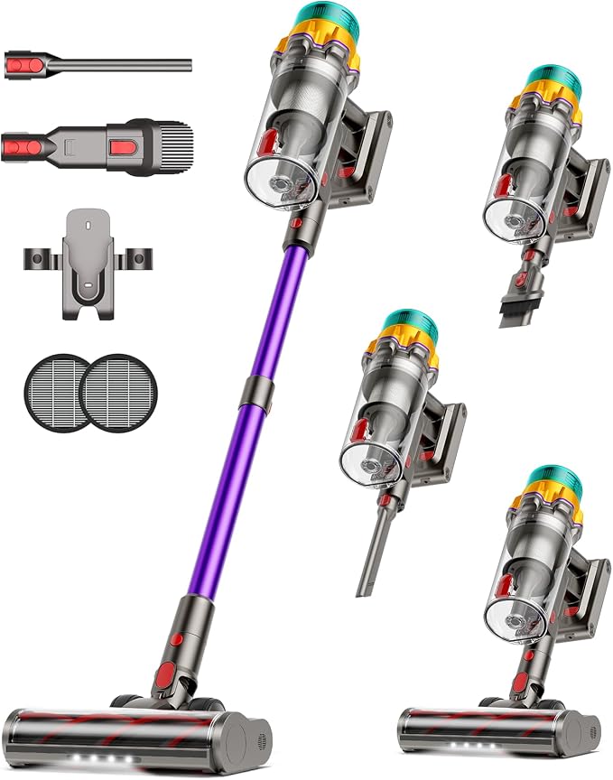 Cordless Vacuum Cleaner, 55KPA 65Mins XL Dust Cup Vacuum Cleaners for Home, Stick Vacuum with Anti-Tangle Brush,LED