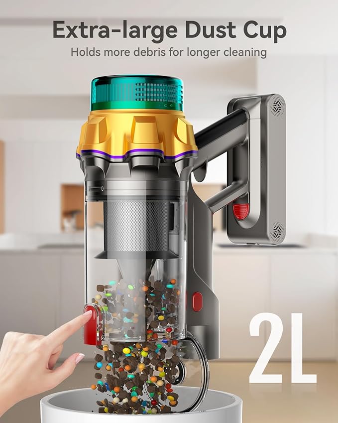 Cordless Vacuum Cleaner, 55KPA 65Mins XL Dust Cup Vacuum Cleaners for Home, Stick Vacuum with Anti-Tangle Brush,LED