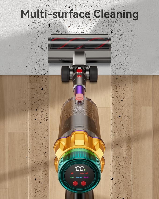 Cordless Vacuum Cleaner, 55KPA 65Mins XL Dust Cup Vacuum Cleaners for Home, Stick Vacuum with Anti-Tangle Brush,LED