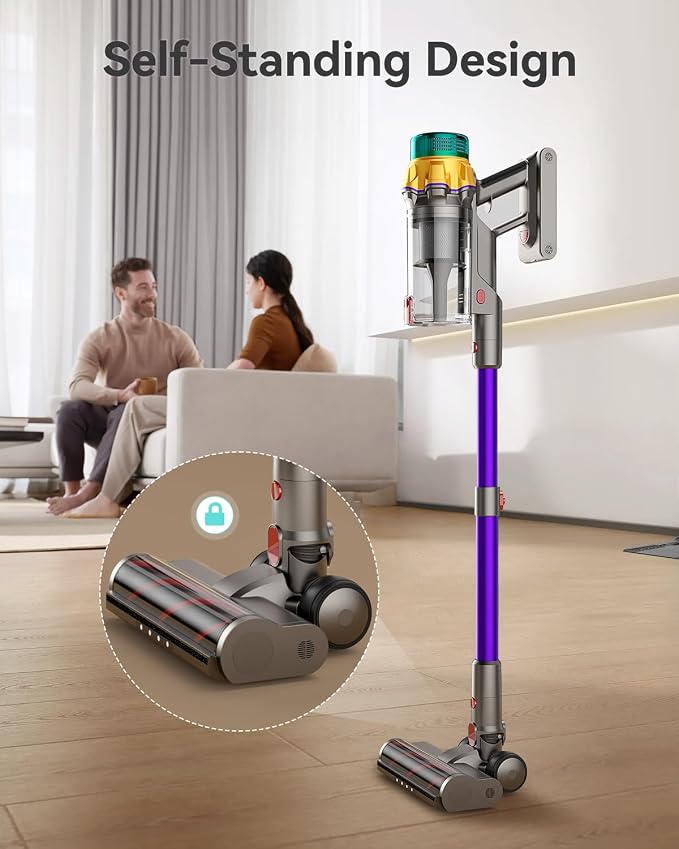 Cordless Vacuum Cleaner, 55KPA 65Mins XL Dust Cup Vacuum Cleaners for Home, Stick Vacuum with Anti-Tangle Brush,LED
