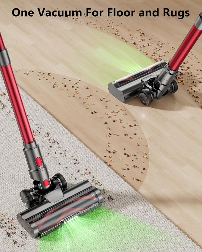 Cordless Vacuum Cleaner, 580W 48Kpa 65Mins Vacuum Cleaners for Home, Self-Standing Stick Vacuum with Auto Scrapping Dust