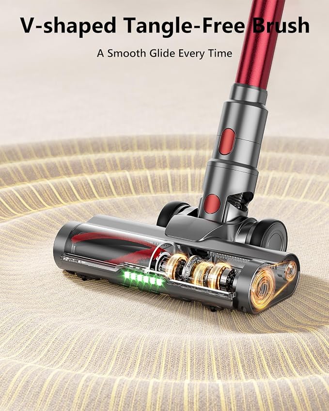 Cordless Vacuum Cleaner, 580W 48Kpa 65Mins Vacuum Cleaners for Home, Self-Standing Stick Vacuum with Auto Scrapping Dust