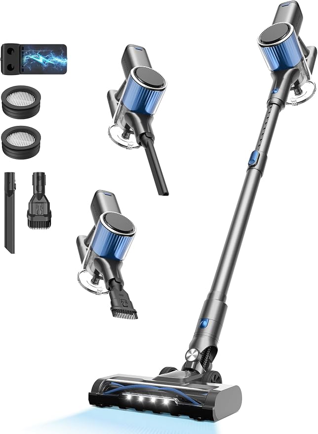Cordless Vacuum Cleaner, 580W/50Kpa/50Mins Stick Vacuum for Home, LED Touch Screen, Anti-Tangle, Wall Mount Charging
