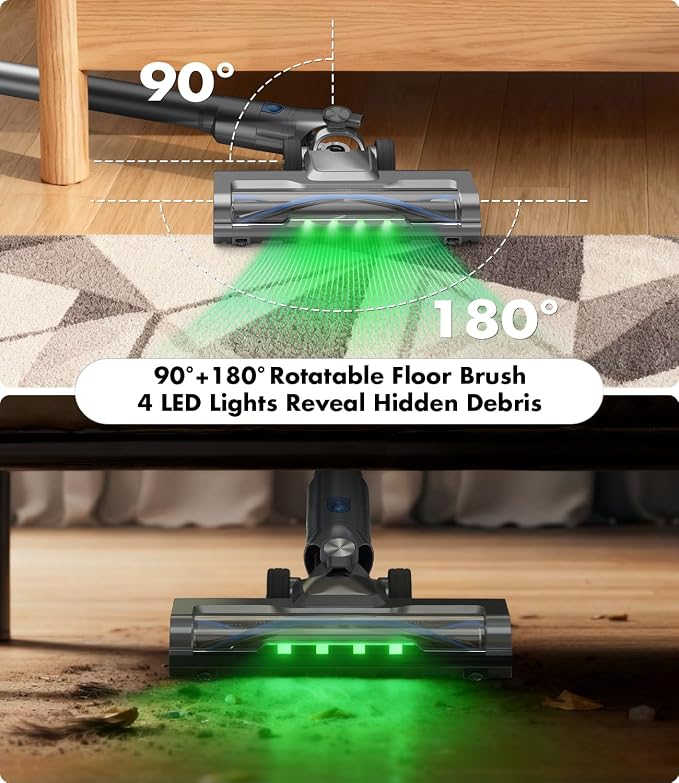 Cordless Vacuum Cleaner, 580W/50Kpa/50Mins Stick Vacuum for Home, LED Touch Screen, Anti-Tangle, Wall Mount Charging