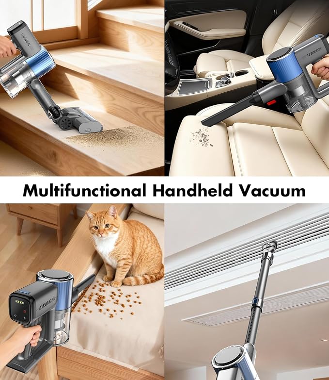 Cordless Vacuum Cleaner, 580W/50Kpa/50Mins Stick Vacuum for Home, LED Touch Screen, Anti-Tangle, Wall Mount Charging